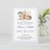 Polo Bear Baby Shower Preppy Boy Plaid Baby Shower 招待状 (スタンド正面)