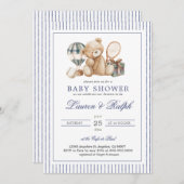 Polo Bear Baby Shower Preppy Boy Plaid Baby Shower 招待状 (正面/裏面)
