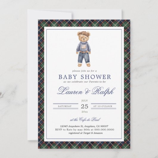 Polo Bear Boy Classic Preppy Baby Shower 招待状 (正面)