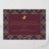 Polo Equestrian Burgundy Plaid Photo Christmas 箔シーズンカード (裏面)