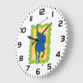 Polo Player Silhouette Modern Horseback Sports ラージ壁時計 (傾斜)