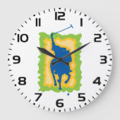 Polo Player Silhouette Modern Horseback Sports ラージ壁時計 (正面)