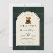 Polo Tartan Teddy Bear Boy Baby Shower 招待状 (正面)