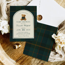 Polo Tartan Teddy Bear Boy Baby Shower 招待状