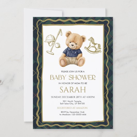 Polo Teddy Bear Baby Shower Invitation 招待状 (正面)