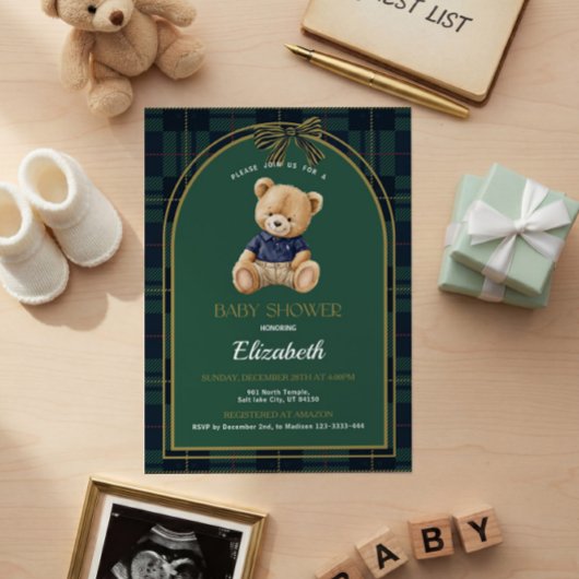 Polo Teddy Bear Baby Shower Invitation 招待状