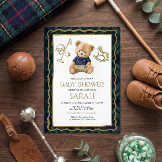 Polo Teddy Bear Baby Shower Invitation 招待状