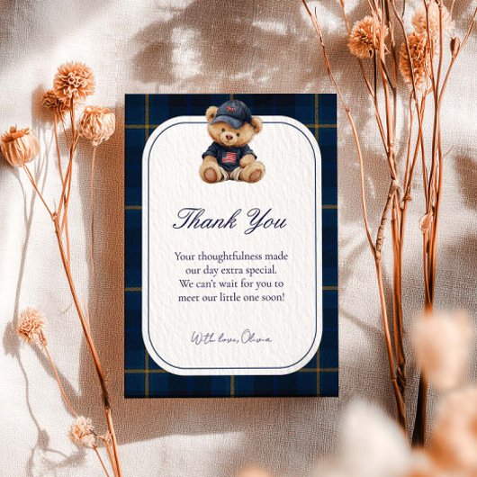 Polo Teddy Bear Baby Shower Thank You Card サンキューカード