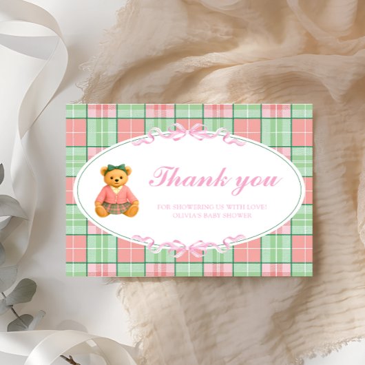 Polo Teddy Bear Girl Baby Shower Thank You カード