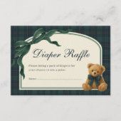 Polo Teddy Bear Green Bow Plaid Diaper Raffle エンクロージャーカード (正面)
