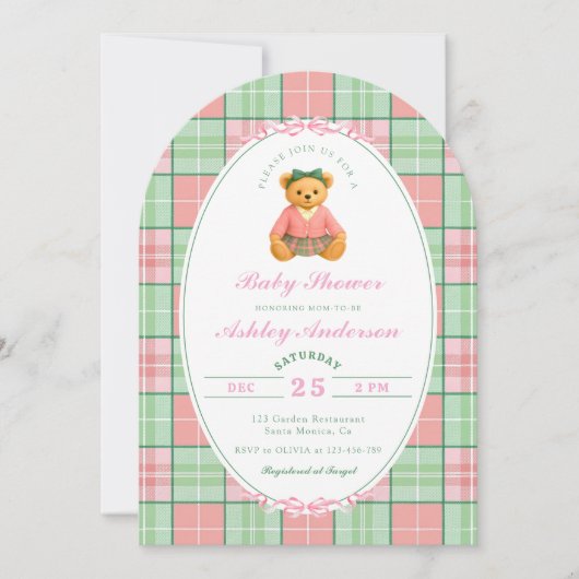 Polo Teddy Bear Pink Baby Shower 招待状 (正面)