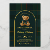 Polo Teddy Bear Tartan Check Baby Shower 箔招待状 (正面)