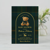 Polo Teddy Bear Tartan Check Baby Shower 箔招待状 (立ち正面)