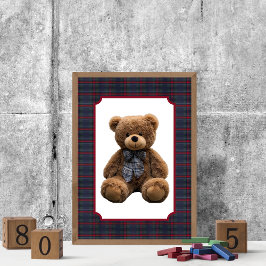 Polo Teddy Bear Tartan Plaid Baby Boy Kids Nursery ポスター