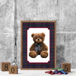 Polo Teddy Bear Tartan Plaid Baby Boy Kids Nursery ポスター