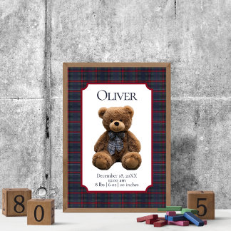 Polo Teddy Bear Tartan Plaid Baby Name Birth Stats ポスター