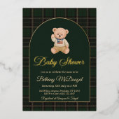 Polo Teddy Bear Tartan Preppy Baby Shower 箔招待状 (正面)