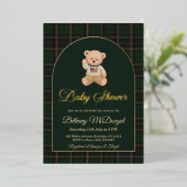 Polo Teddy Bear Tartan Preppy Baby Shower 箔招待状 (立ち正面)