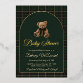 Polo Teddy Bear Tartan Preppy Baby Shower 箔招待状 (正面)