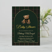 Polo Teddy Bear Tartan Preppy Baby Shower 箔招待状 (立ち正面)