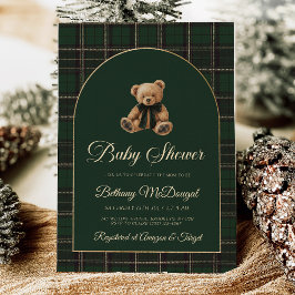 Polo Teddy Bear Tartan Preppy Baby Shower 箔招待状