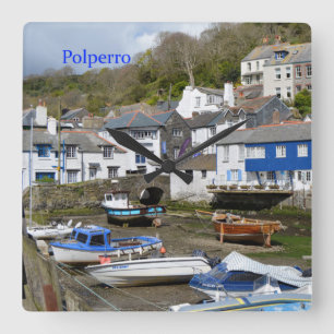 Polperroコーンウォールイギリスの干潮 スクエア壁時計