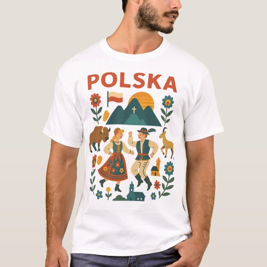 Polska Folk Mountain Flat Art Tシャツ (正面)