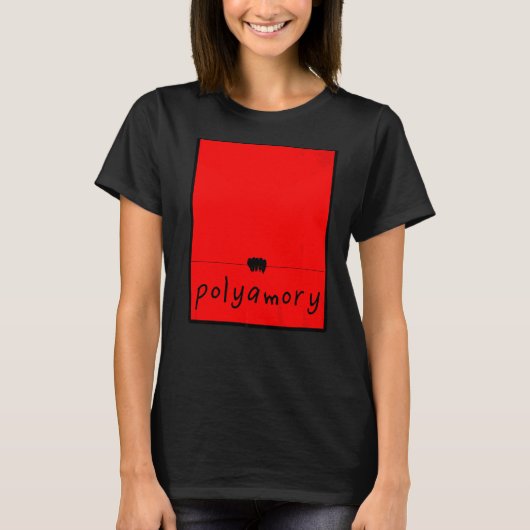 Polyamoryカップルcrow鳥ブラックレッドデザイナー Tシャツ (正面)