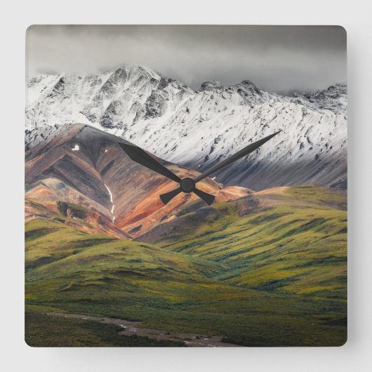 Polychrome mountain, Denali NP, Alaska スクエア壁時計 (正面)