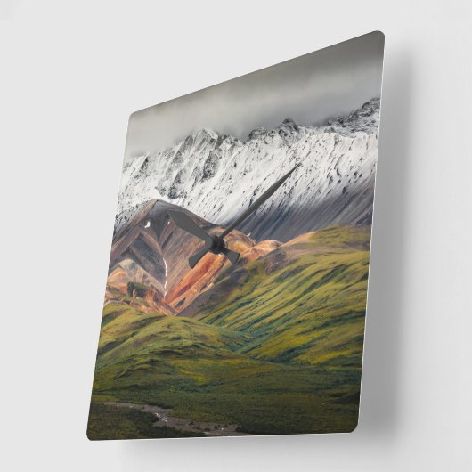 Polychrome mountain, Denali NP, Alaska スクエア壁時計 (傾斜)