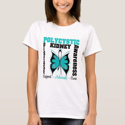 Polycystic腎臓病の認識度の蝶 Tシャツ (正面)