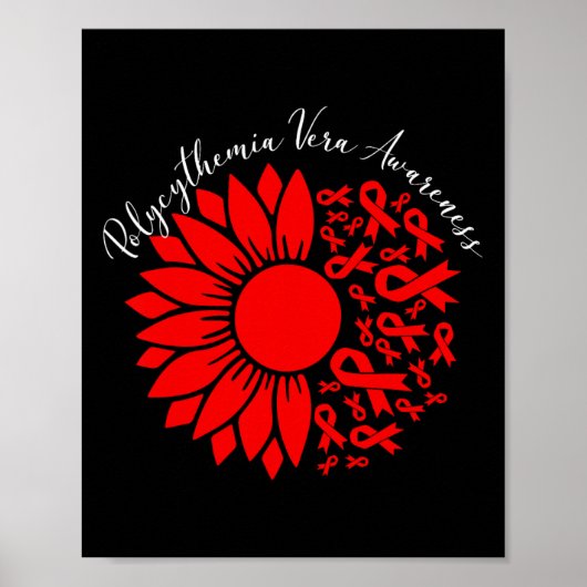 Polycythemia Vera Awareness Red Sunflower Mpn Bloo ポスター (正面)