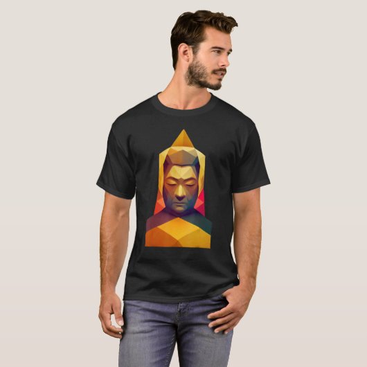 Polygon Buddha Head Low Poly Buddhist Tシャツ (正面フル)