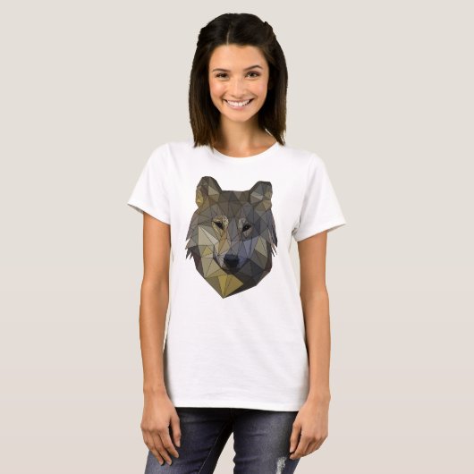 Polygon Wolf dreieckige Mosaik Formen Polyart Tシャツ (正面フル)