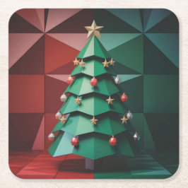  Polygonal Christmas Tree In Room Coaster Set スクエアペーパーコースター