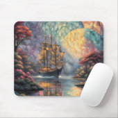 Polygonal Sailing Ship and Full Moon マウスパッド (マウス)