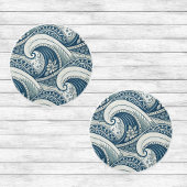 Polynesian Beach Waves and Flowers Ethnic Pattern セラミックノブ