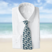 Polynesian Beach Waves and Flowers Ethnic Pattern ネクタイ