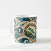 Polynesian Tropical Wave Palm Trees Pattern Name コーヒーマグカップ (正面左)