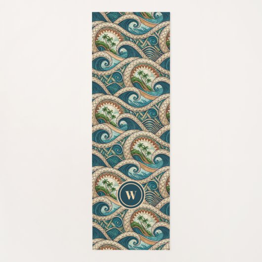 Polynesian Tropical Wave Palm Trees Pattern Name ヨガマット (正面)