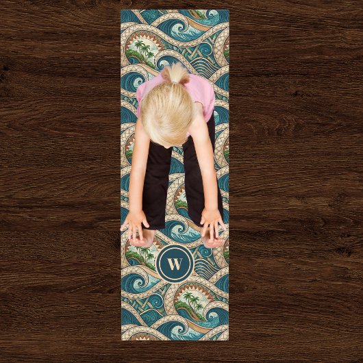 Polynesian Tropical Wave Palm Trees Pattern Name ヨガマット