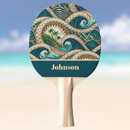 Polynesian Tropical Wave Palm Trees Pattern Name 卓球ラケット