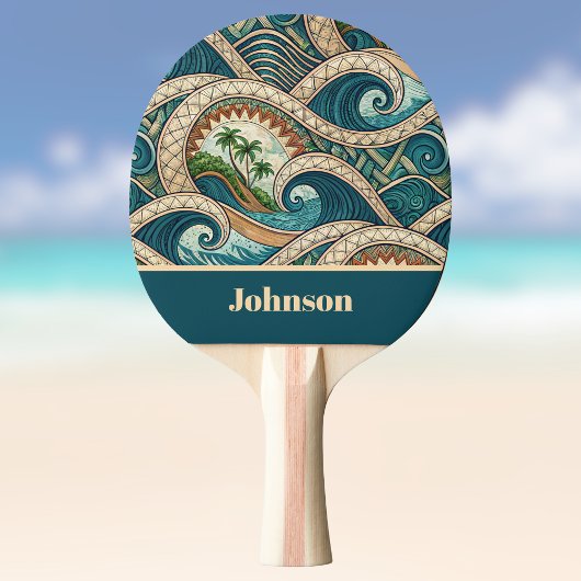 Polynesian Tropical Wave Palm Trees Pattern Name 卓球ラケット