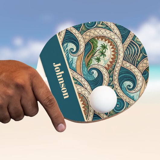 Polynesian Tropical Wave Palm Trees Pattern Name 卓球ラケット