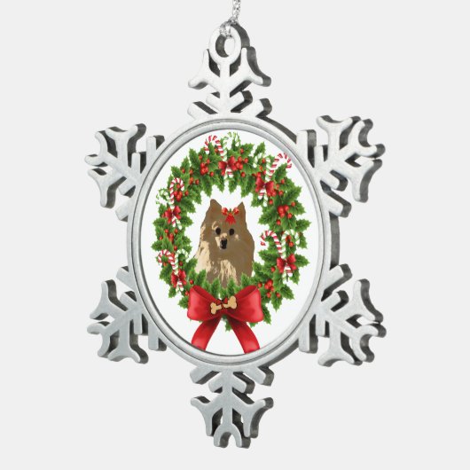 Pomのリースの休日のオーナメント スノーフレークピューターオーナメント (右)