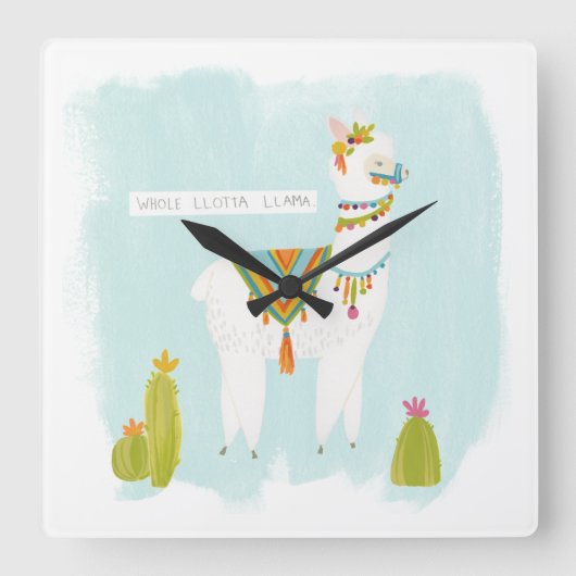 Pom PomのラマRama - Lottaの全ラマ スクエア壁時計 (正面)