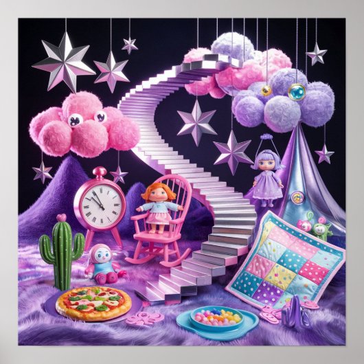 Pom Pom Clouds Dreamy Surreal Poster ポスター (正面)