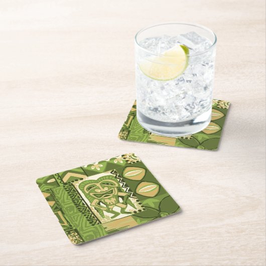 Pomaika'i Tikiのハワイのヴィンテージの樹皮布 スクエアペーパーコースター (インサイチュ)