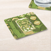 Pomaika'i Tikiのハワイのヴィンテージの樹皮布 スクエアペーパーコースター (アングル)