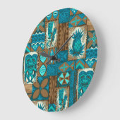 Pomaika'i Tikiのハワイのヴィンテージの樹皮布 ラージ壁時計 (傾斜)